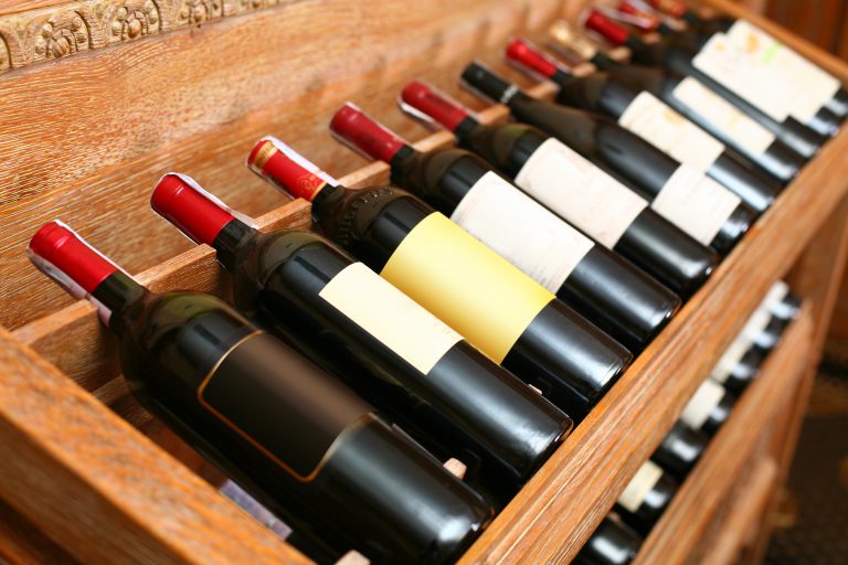 Closeup shot of wineshelf.